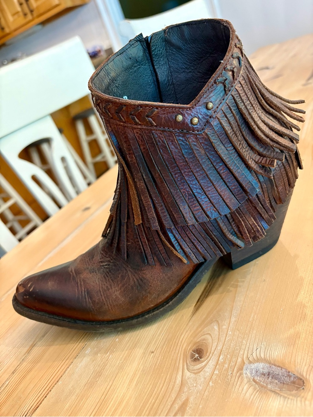 Old Gringo “Milani” Brown Leather Fringe Ankle Boots - Picture 7 of 11